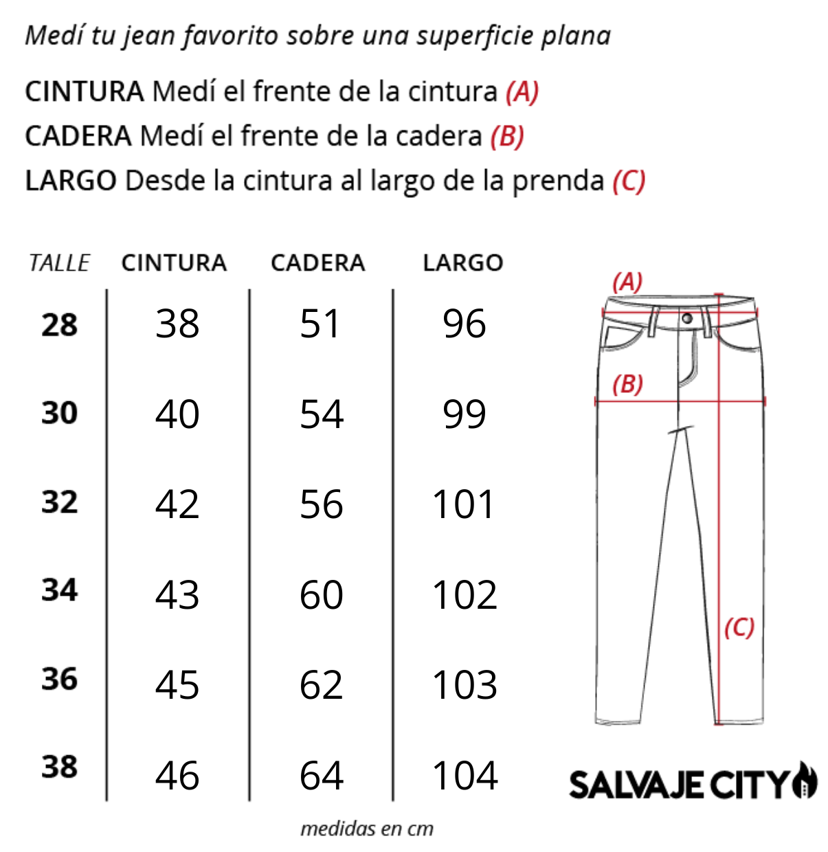 Tabla de talles jean brandon fw 22